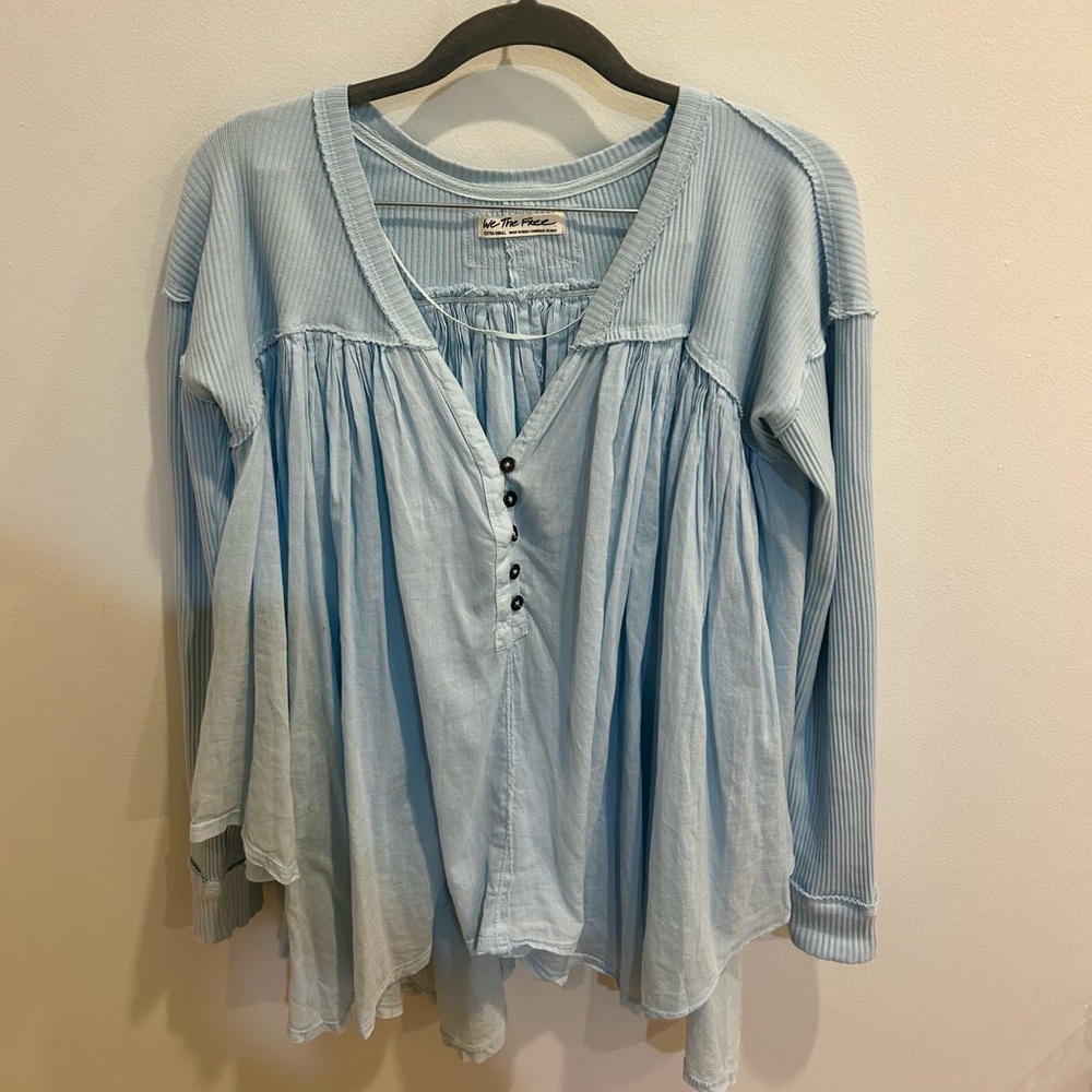 Free People Light Blue Button-Down Tunic Top- Women's (Never Worn!)